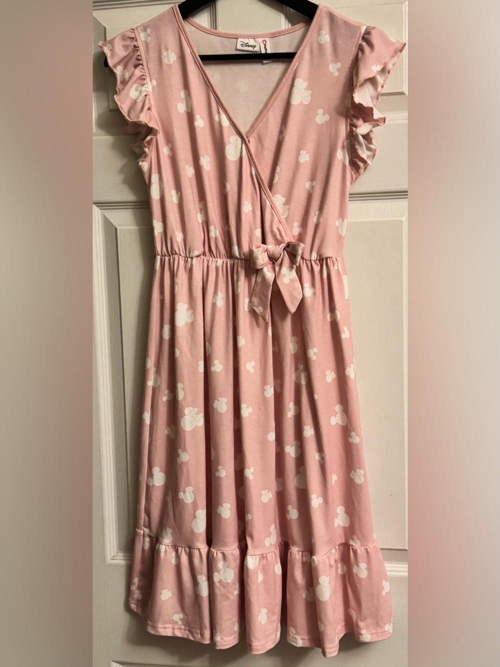 Disney  PatPat Pink Wrap Dress with White Print and Front Bow